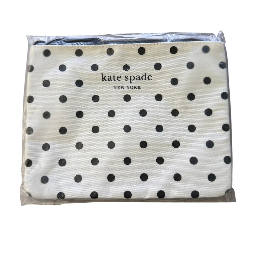 Kate Spade Cosmetic Pouch Polka Dot Makeup Bag Black White New